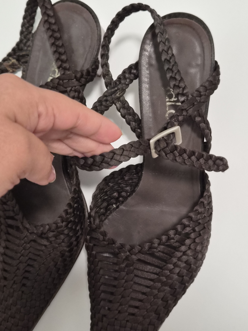 VINTAGE Dark Brown Braided Pointed-Toe Mules - Picture 3 of 6